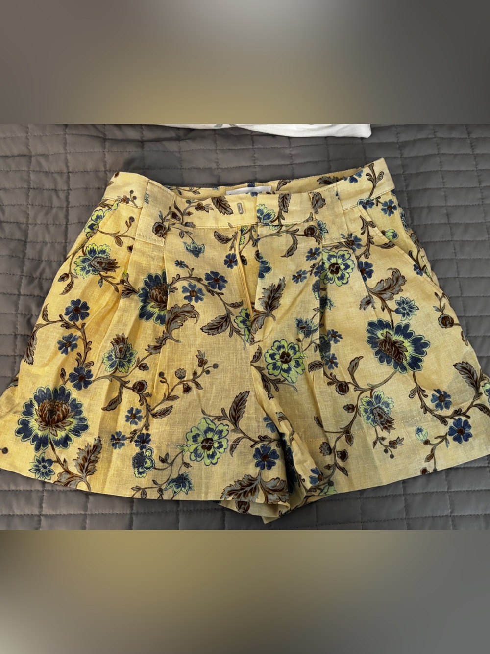 Mango Yellow Floral Pleated Shorts